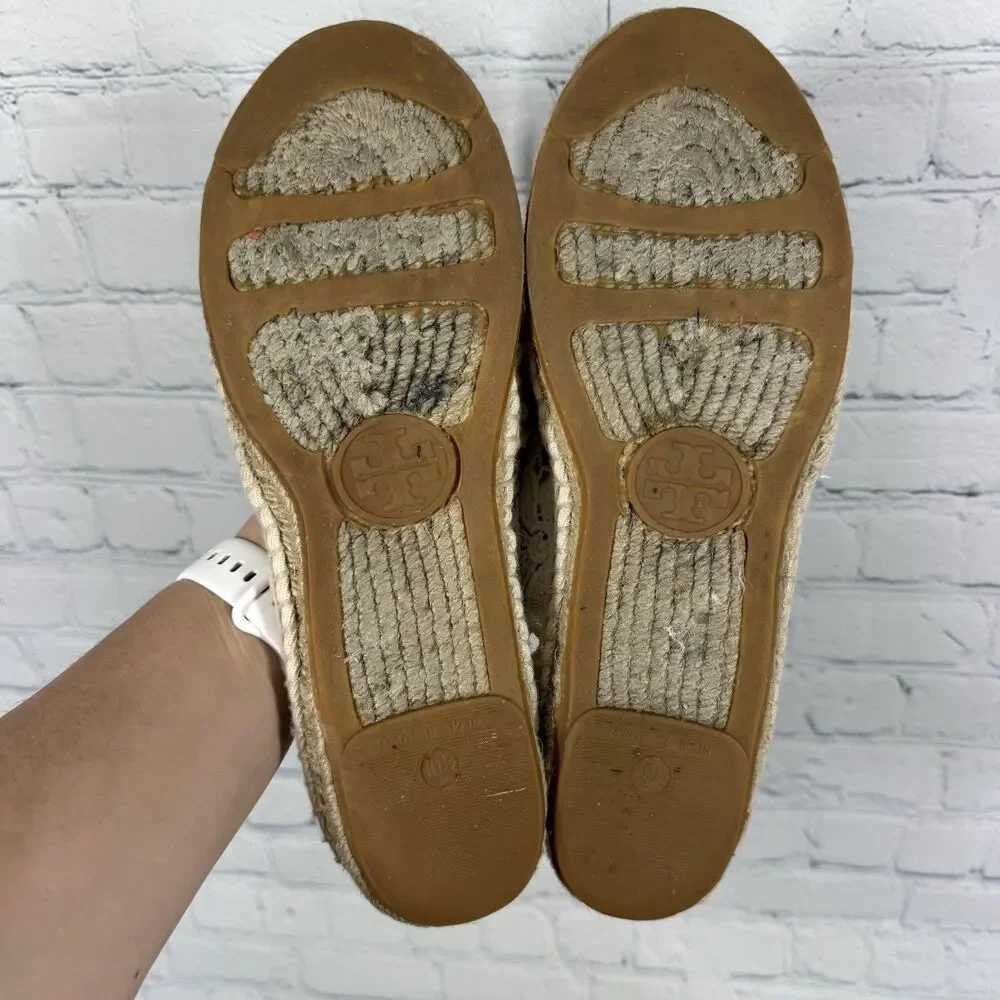 Tory Burch Crochet Lace Espadrilles Women 10.5 Ivory Boho Coastal Cottage Flats